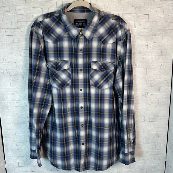 American Eagle mens plaid cotton button up pearl snap closure shirt western - Picture 1 of 9